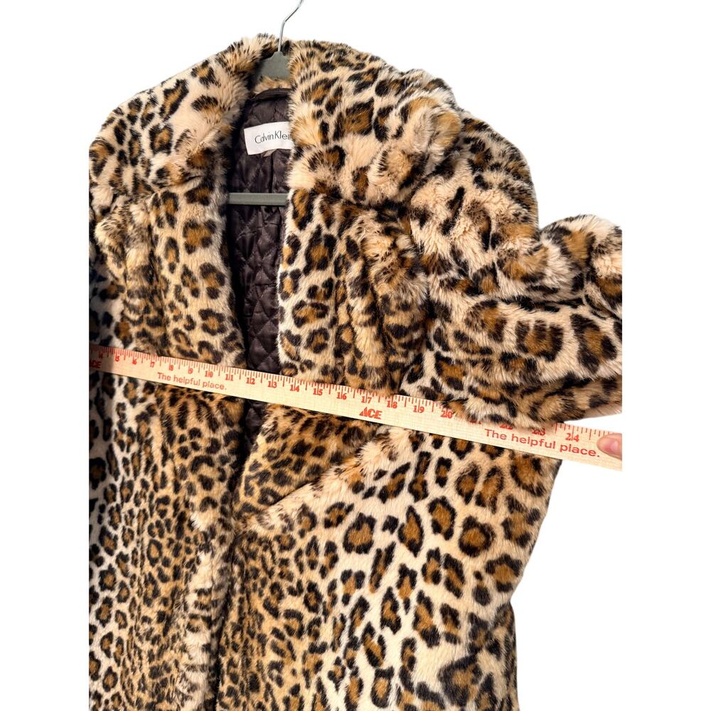 NEW! Calvin Klein L Leopard Print Faux Fur $299 Long Coat Jacket Animal Print - Picture 9 of 12